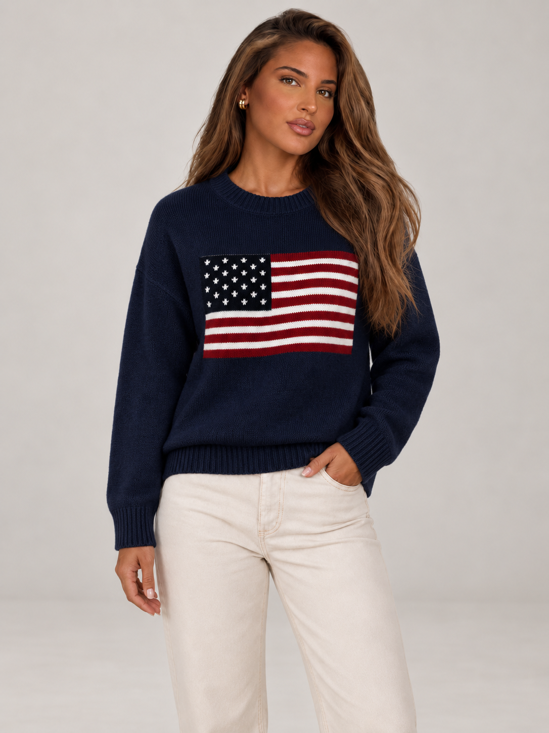 Women's Flag Knit Jumper | Crew Neck Cotton Pullover