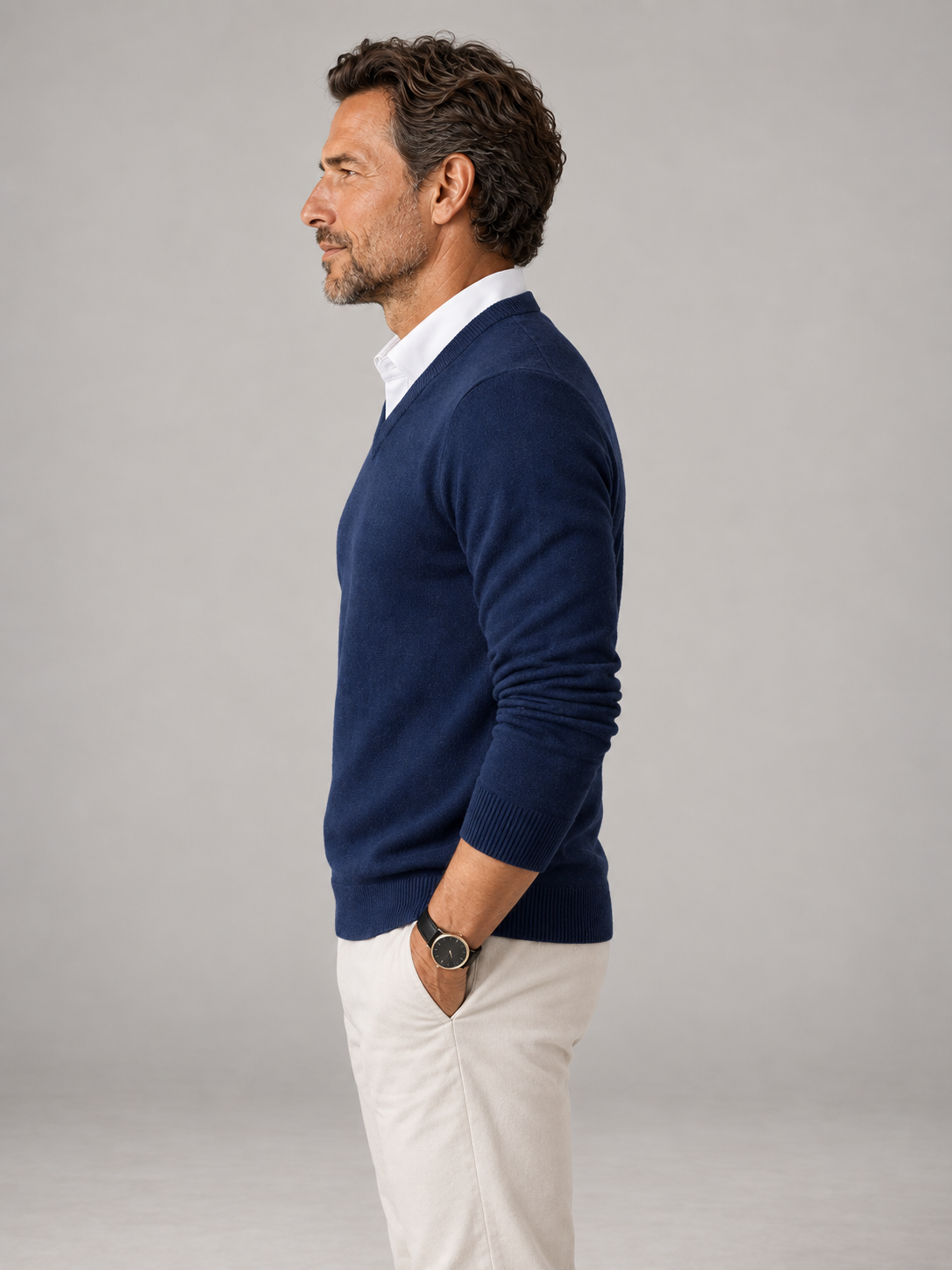 Men's V-Neck Knit Sweater | Fine Gauge Casual Pullover