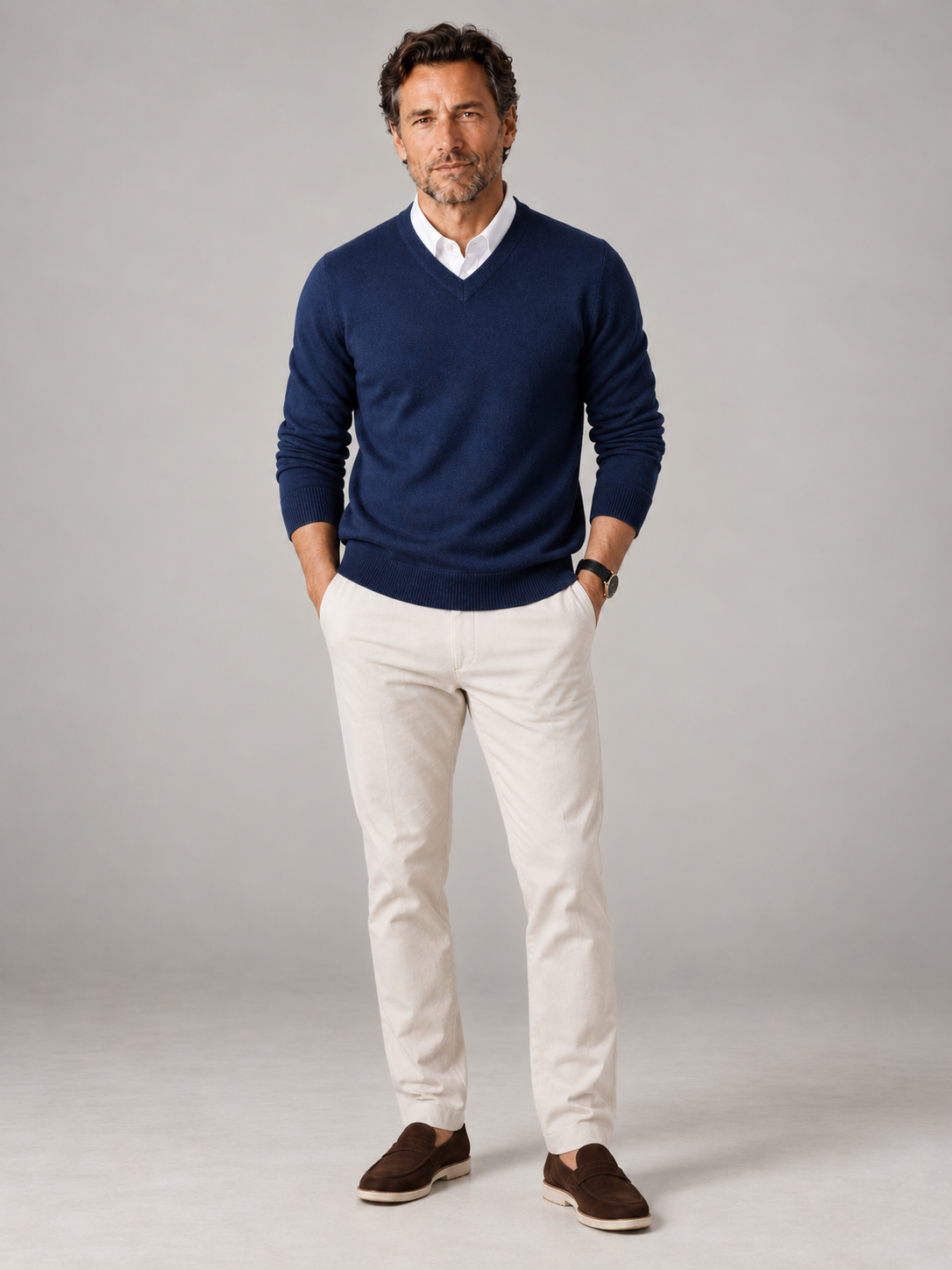 Men's V-Neck Knit Sweater | Fine Gauge Casual Pullover