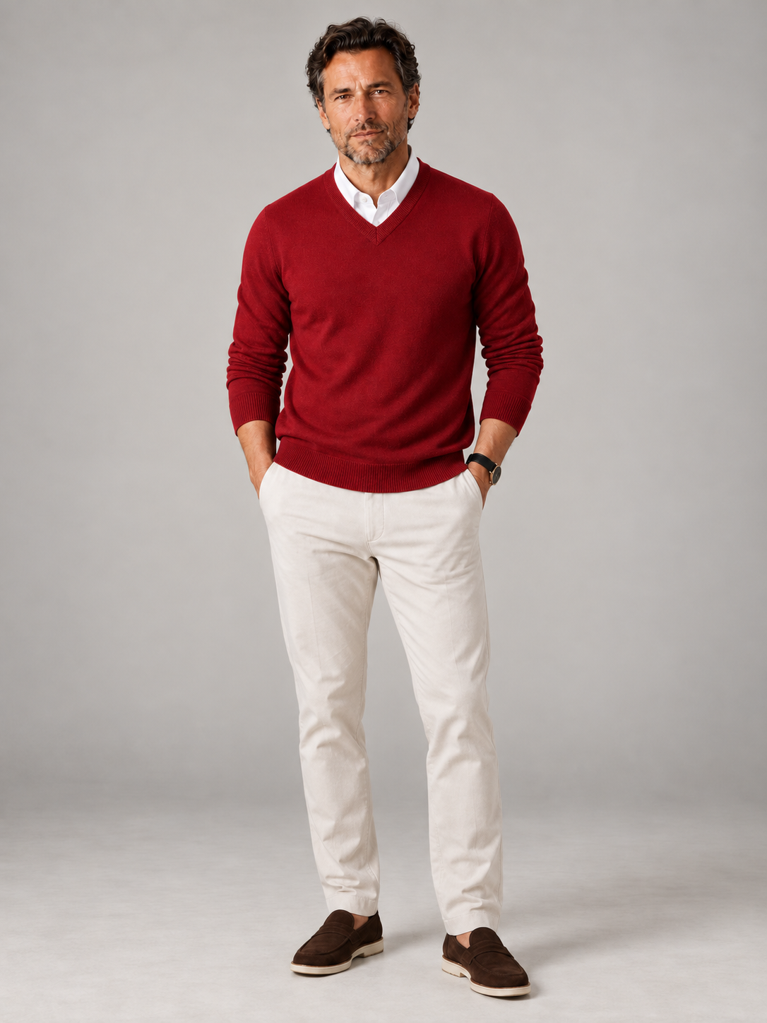 Men's V-Neck Knit Sweater | Fine Gauge Casual Pullover