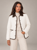 Women's Quilted Jacket | Corduroy Collar Contrast Trim Coat