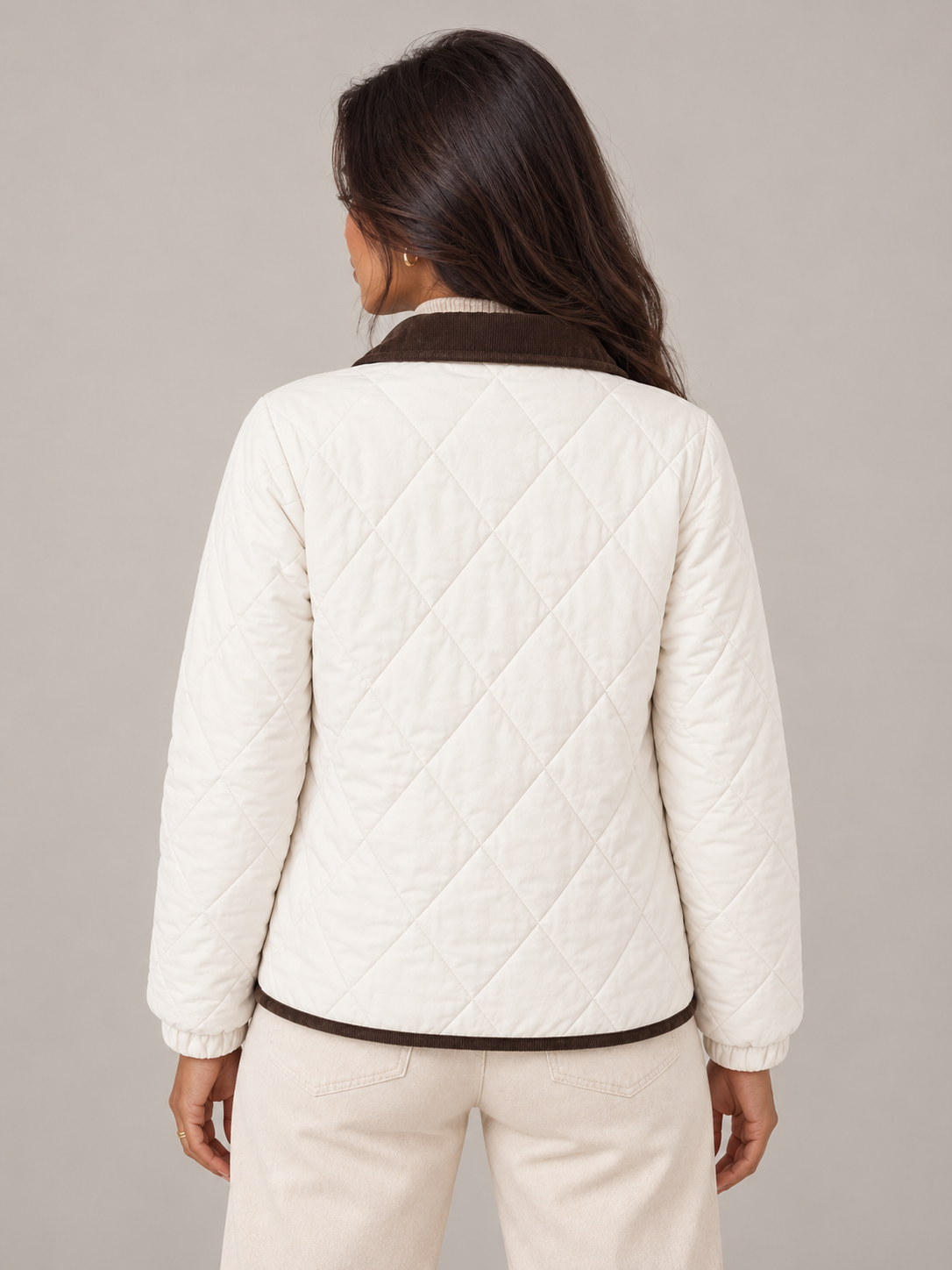 Women's Quilted Jacket | Corduroy Collar Contrast Trim Coat