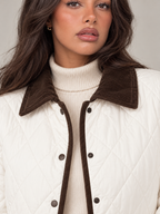 Women's Quilted Jacket | Corduroy Collar Contrast Trim Coat
