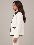 Women's Quilted Jacket | Corduroy Collar Contrast Trim Coat
