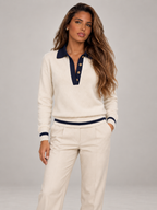 Women's Polo Sweater | Button Placket Knit Pullover