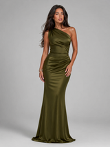 One Shoulder Satin Feel Maxi Dress Wedding Guest