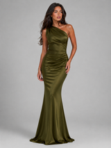 One Shoulder Satin Feel Maxi Dress Wedding Guest