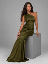One Shoulder Satin Feel Maxi Dress Wedding Guest