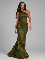 One Shoulder Satin Feel Maxi Dress Wedding Guest