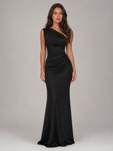 One Shoulder Satin Feel Maxi Dress Wedding Guest