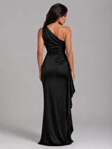 Satin Feel One Shoulder High Split Maxi Dress Evening Women