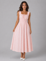 Floral Textured Shirred Waist Midi Dress Summer Women