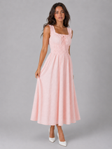 Floral Textured Shirred Waist Midi Dress Summer Women