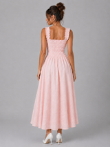 Floral Textured Shirred Waist Midi Dress Summer Women