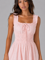 Floral Textured Shirred Waist Midi Dress Summer Women