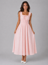 Floral Textured Shirred Waist Midi Dress Summer Women