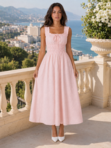 Floral Textured Shirred Waist Midi Dress Summer Women