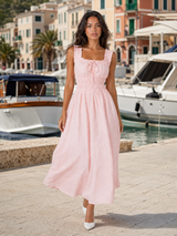 Floral Textured Shirred Waist Midi Dress Summer Women