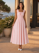 Floral Textured Shirred Waist Midi Dress Summer Women