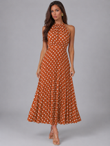 Polka Dot Halter Midi Dress Summer Women