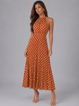Polka Dot Halter Midi Dress Summer Women