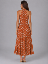Polka Dot Halter Midi Dress Summer Women