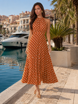 Polka Dot Halter Midi Dress Summer Women