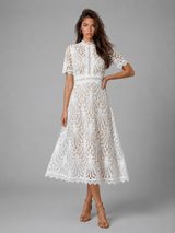 Lace High Neck A Line Midi Dress Cocktail Women