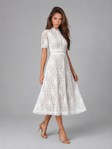 Lace High Neck A Line Midi Dress Cocktail Women