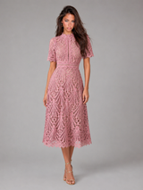 Lace High Neck A Line Midi Dress Cocktail Women