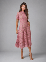 Lace High Neck A Line Midi Dress Cocktail Women