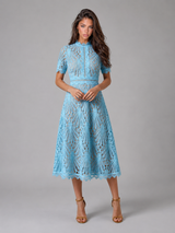 Lace High Neck A Line Midi Dress Cocktail Women