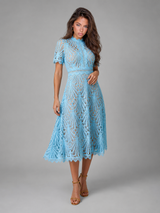 Lace High Neck A Line Midi Dress Cocktail Women