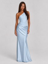 One Shoulder Draped Satin Maxi Dress Evening Women