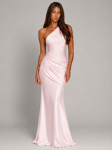 One Shoulder Draped Satin Maxi Dress Evening Women