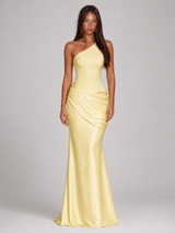 One Shoulder Draped Satin Maxi Dress Evening Women