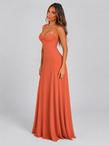 Chiffon Sweetheart Lace-Up Maxi Dress Wedding Guest