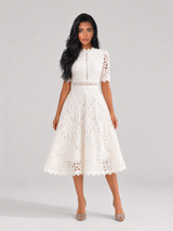 Lace Scoop Neck Midi Dress Wedding Guest