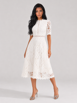 Lace Scoop Neck Midi Dress Wedding Guest