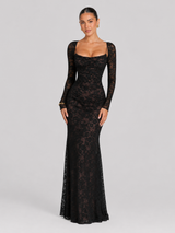 Lace Corset Long Sleeve Maxi Dress Wedding Guest