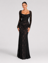 Lace Corset Long Sleeve Maxi Dress Wedding Guest