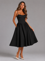 Floral Corset Sweetheart Midi Dress Wedding Guest