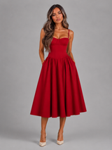 Floral Corset Sweetheart Midi Dress Wedding Guest