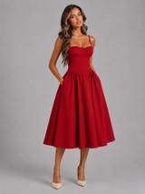 Floral Corset Sweetheart Midi Dress Wedding Guest