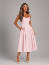 Floral Corset Sweetheart Midi Dress Wedding Guest