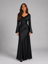Satin Feel Long Sleeve Maxi Dress Wedding Guest
