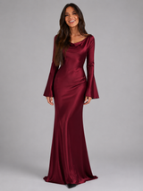 Satin Feel Long Sleeve Maxi Dress Wedding Guest