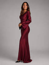 Satin Feel Long Sleeve Maxi Dress Wedding Guest