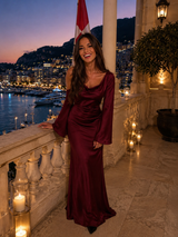 Satin Feel Long Sleeve Maxi Dress Wedding Guest