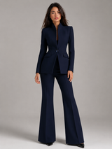 Women's Stand Collar Blazer & Trouser Suit Set